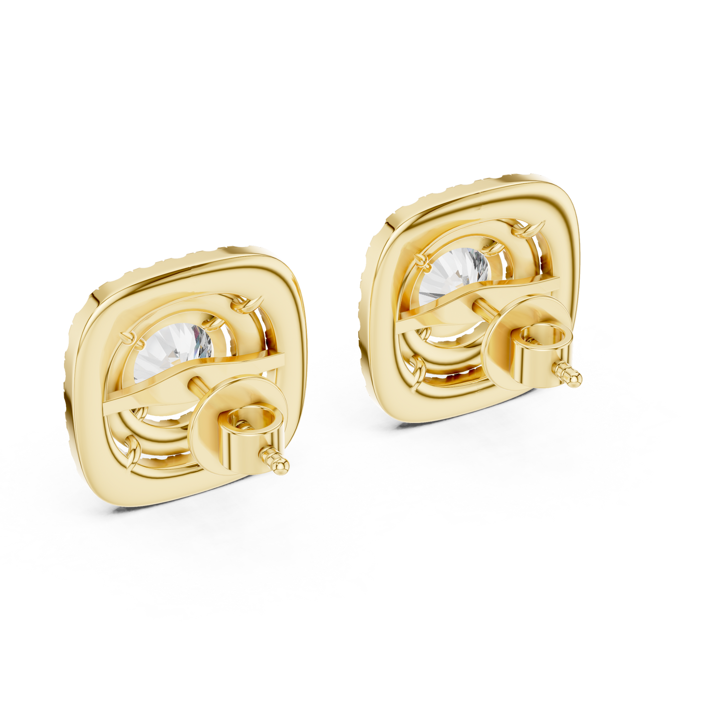 3.89 CTW Round Diamond Double Cushion Halo Stud Earrings 14k Gold