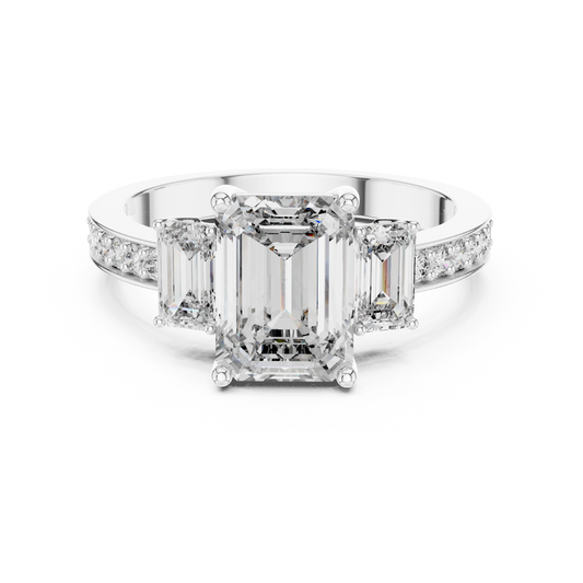 2.00 Carat Emerald Three-Stone Ring with Accent Band (2.66 CTW)