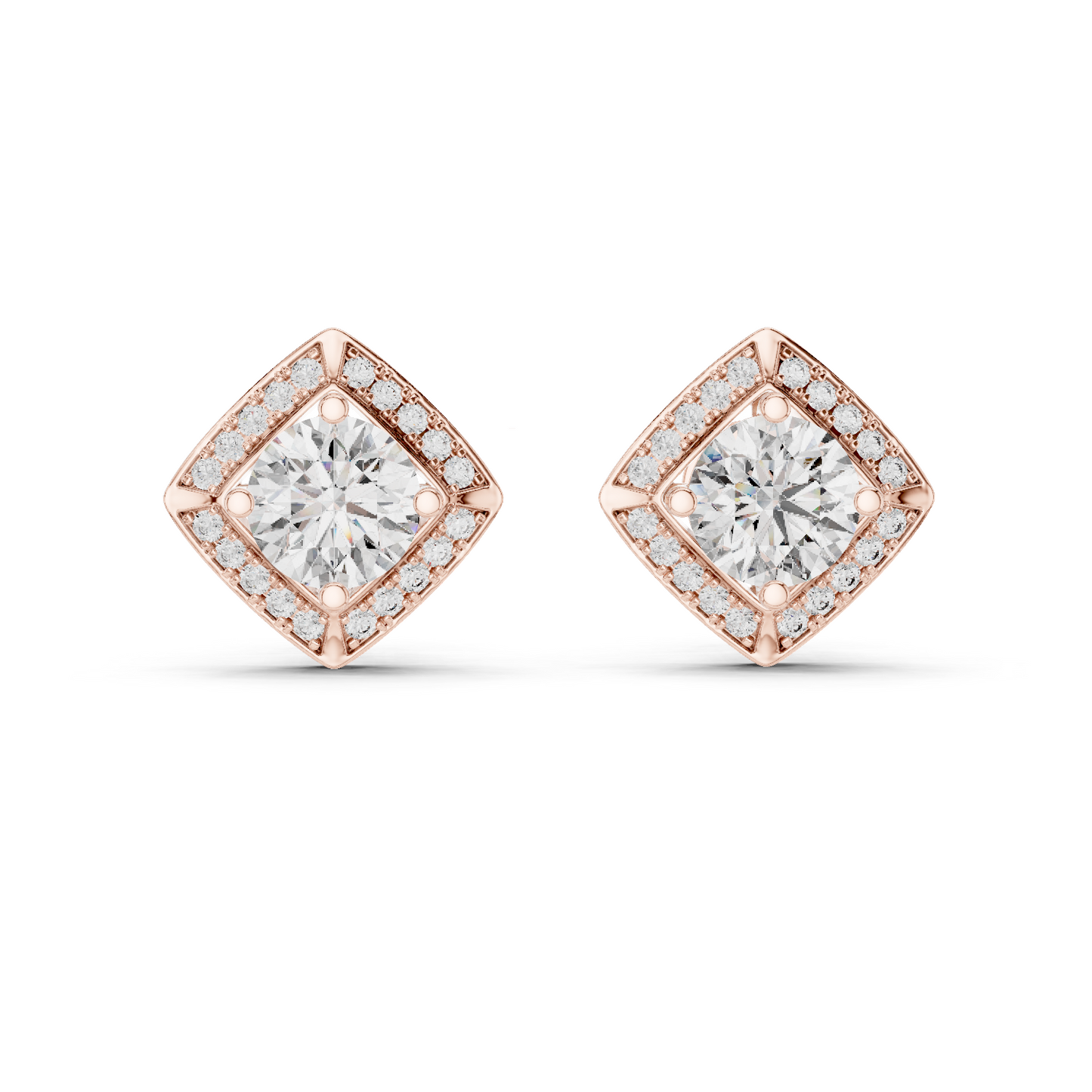 2.98 CTW Round Diamond Geometric Halo Stud Earrings