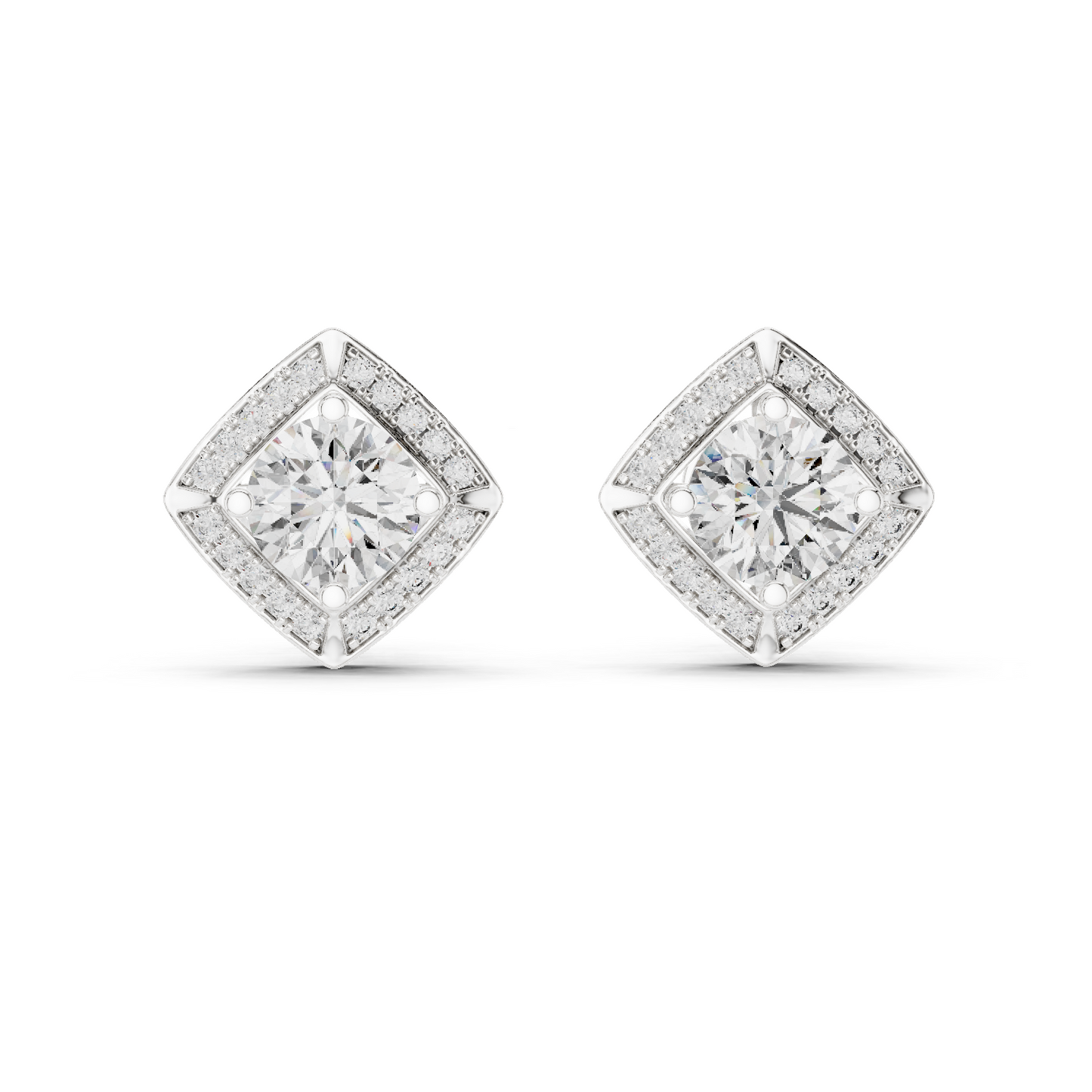 2.98 CTW Round Diamond Geometric Halo Stud Earrings