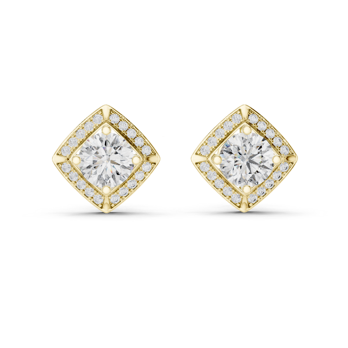 2.98 CTW Round Diamond Geometric Halo Stud Earrings