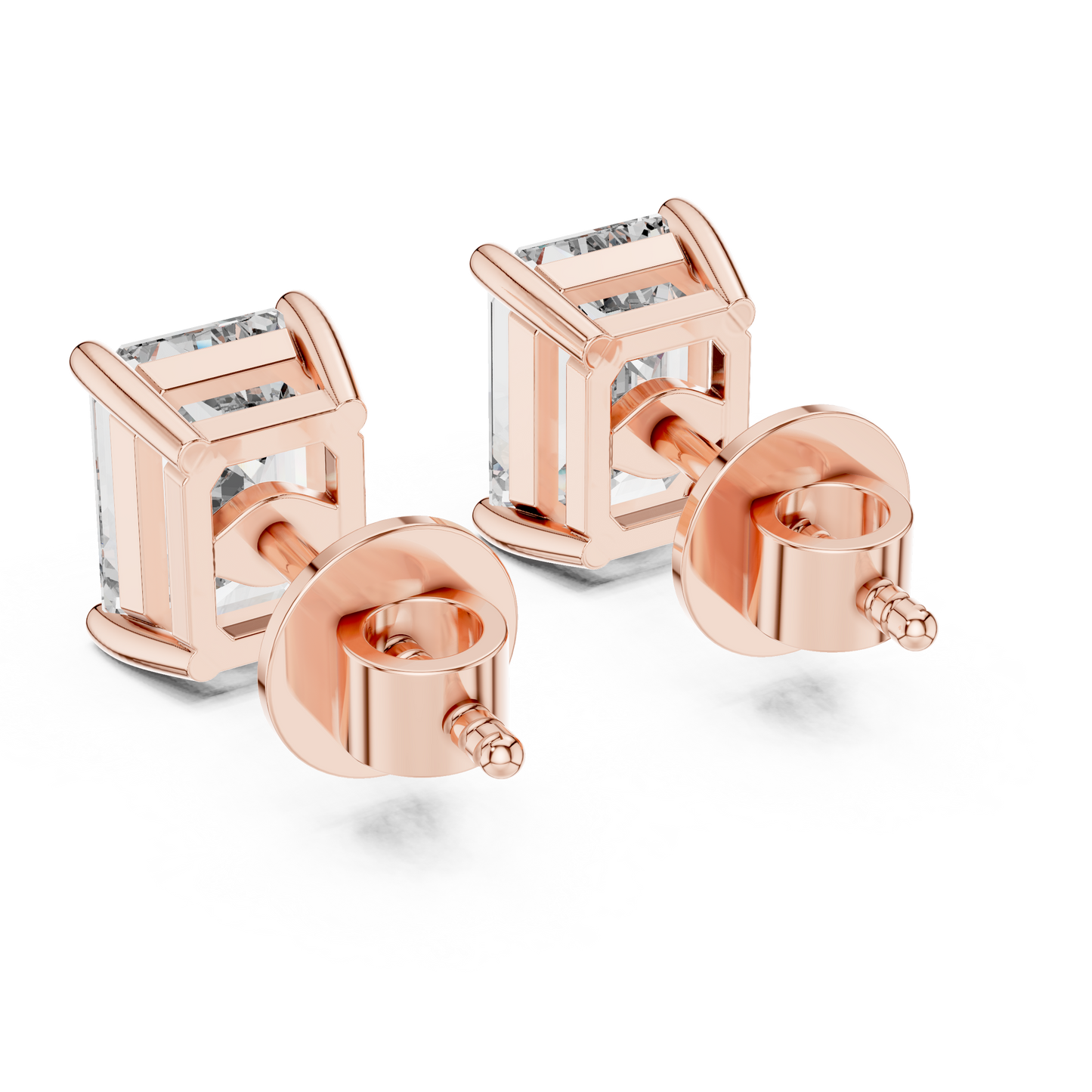 Classic Emerald Cut Diamond Solitaire Stud Earrings