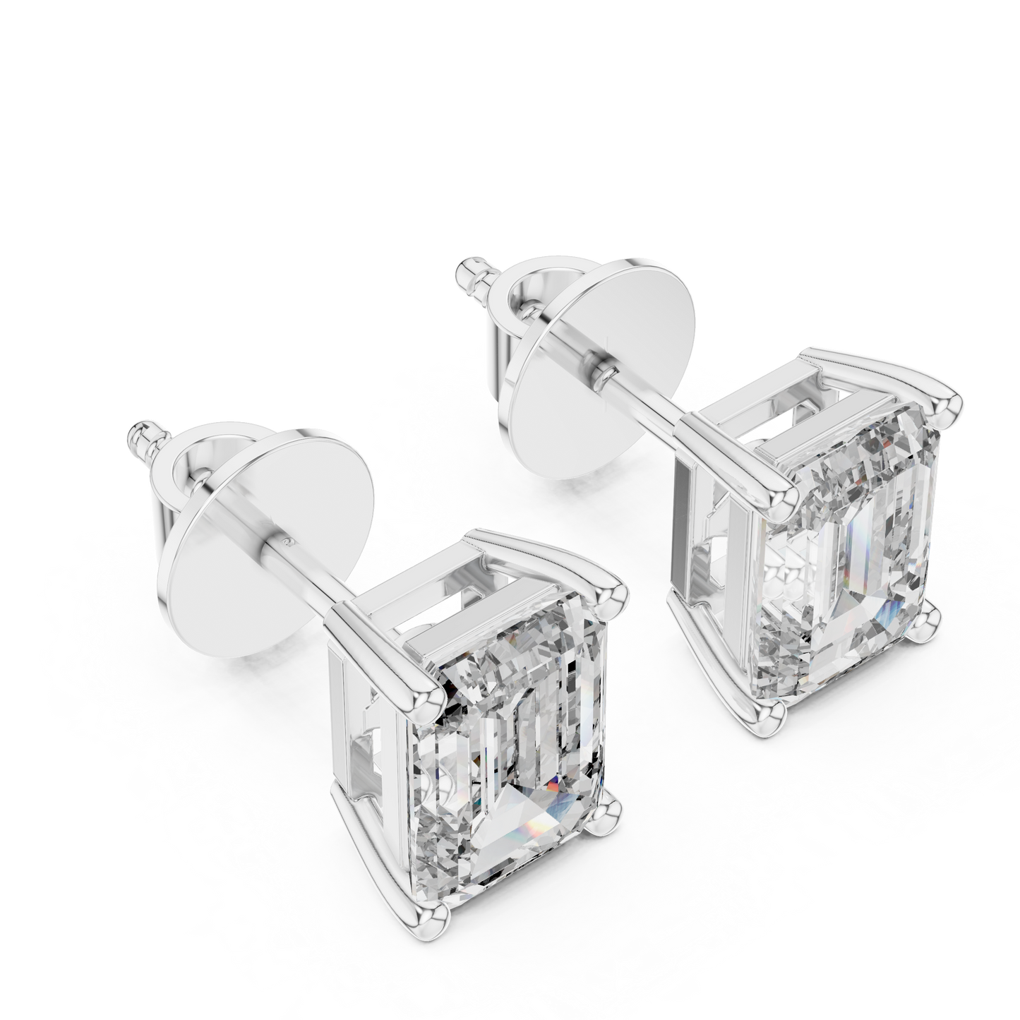 Classic Emerald Cut Diamond Solitaire Stud Earrings
