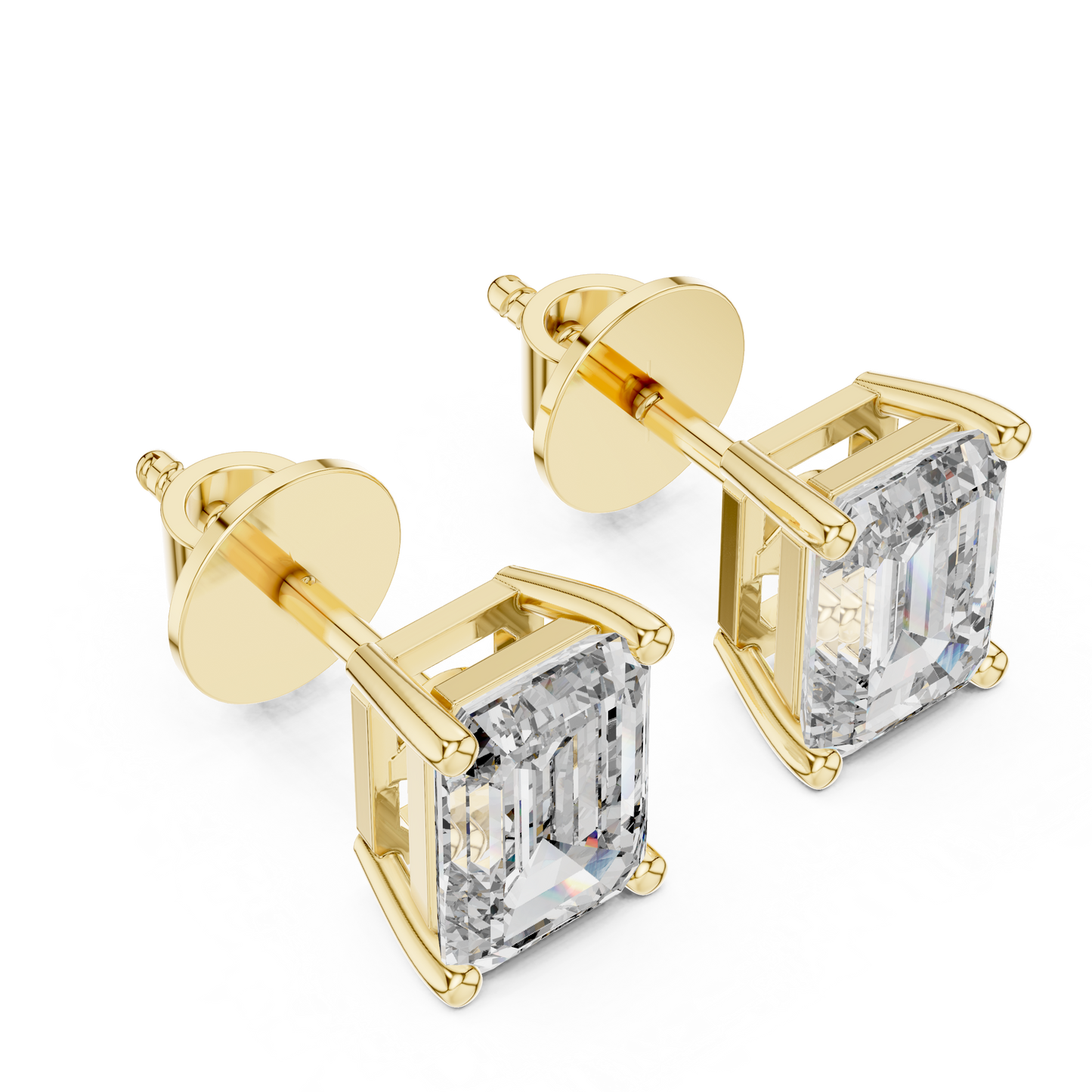Classic Emerald Cut Diamond Solitaire Stud Earrings