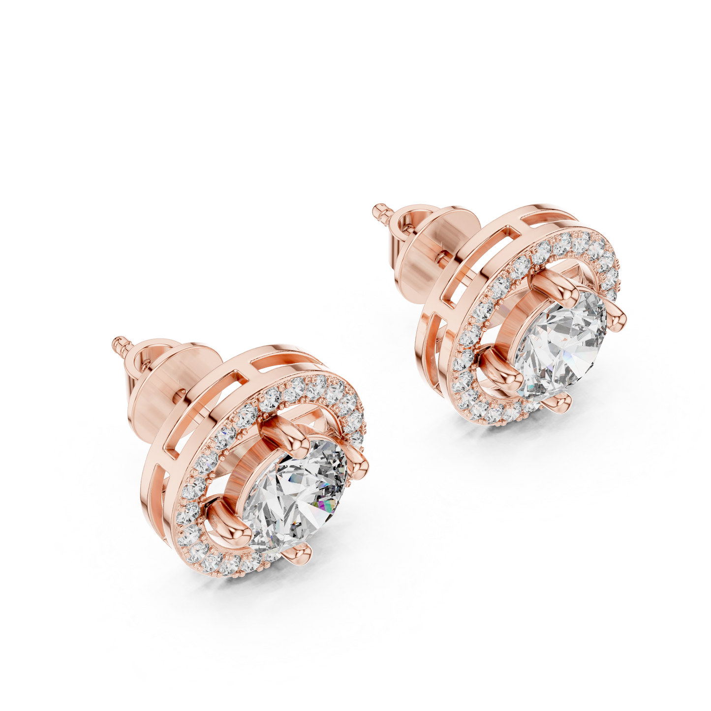 2.53 CTW Floating Halo Round Diamond Stud Earrings