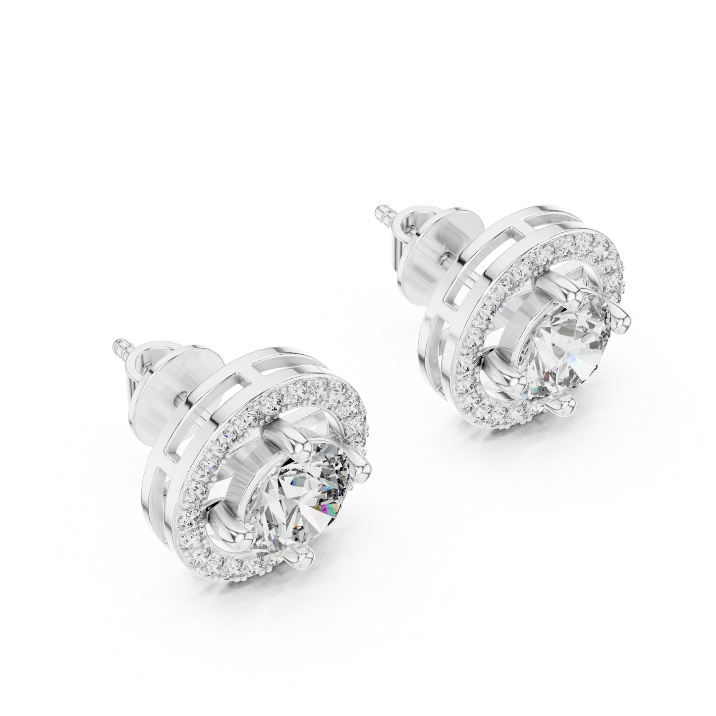 2.53 CTW Floating Halo Round Diamond Stud Earrings