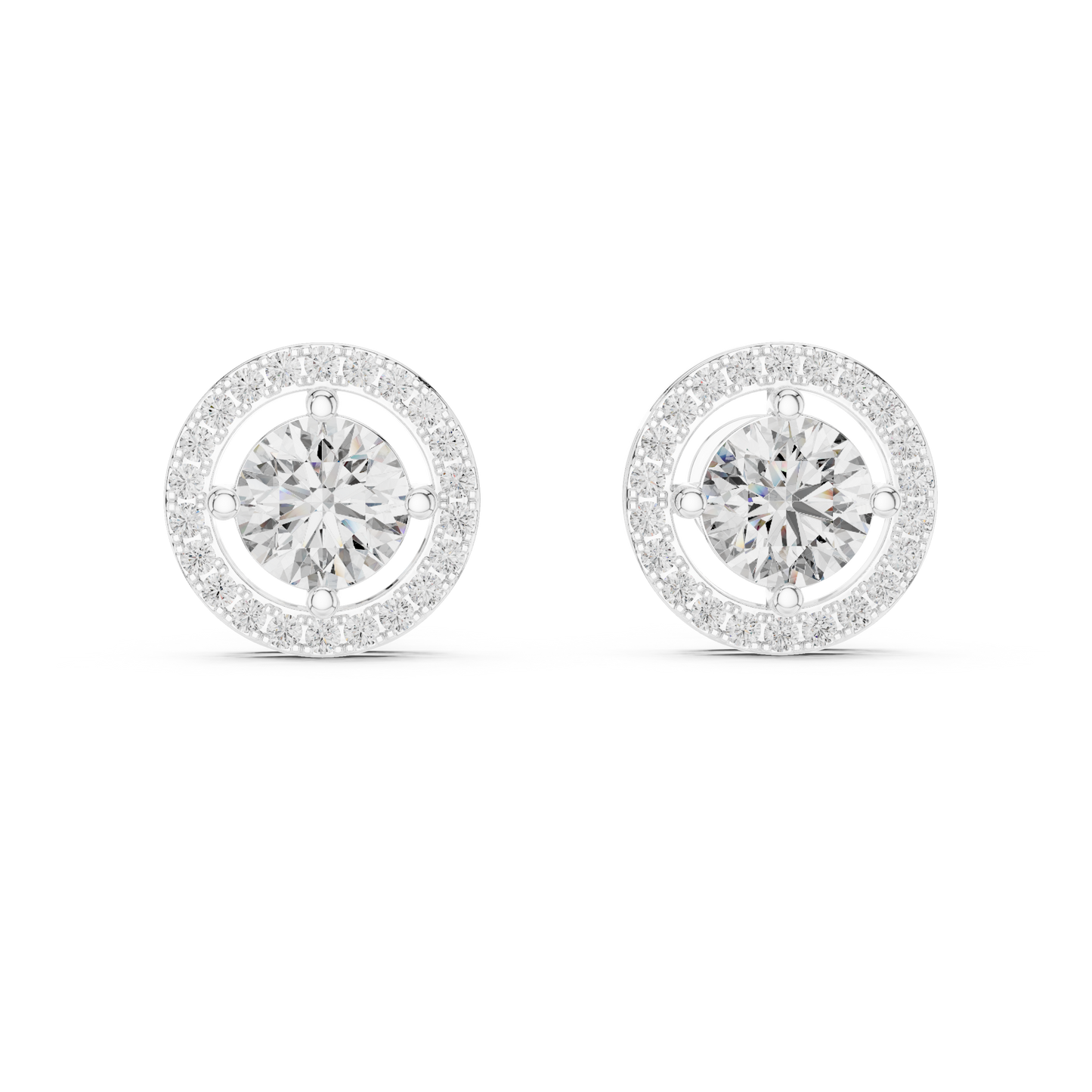 2.53 CTW Floating Halo Round Diamond Stud Earrings