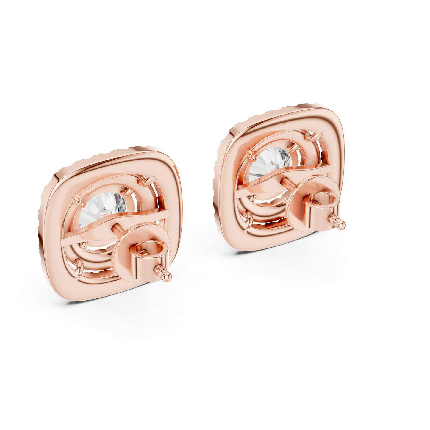 3.89 CTW Round Diamond Double Cushion Halo Stud Earrings 14k Rose Gold