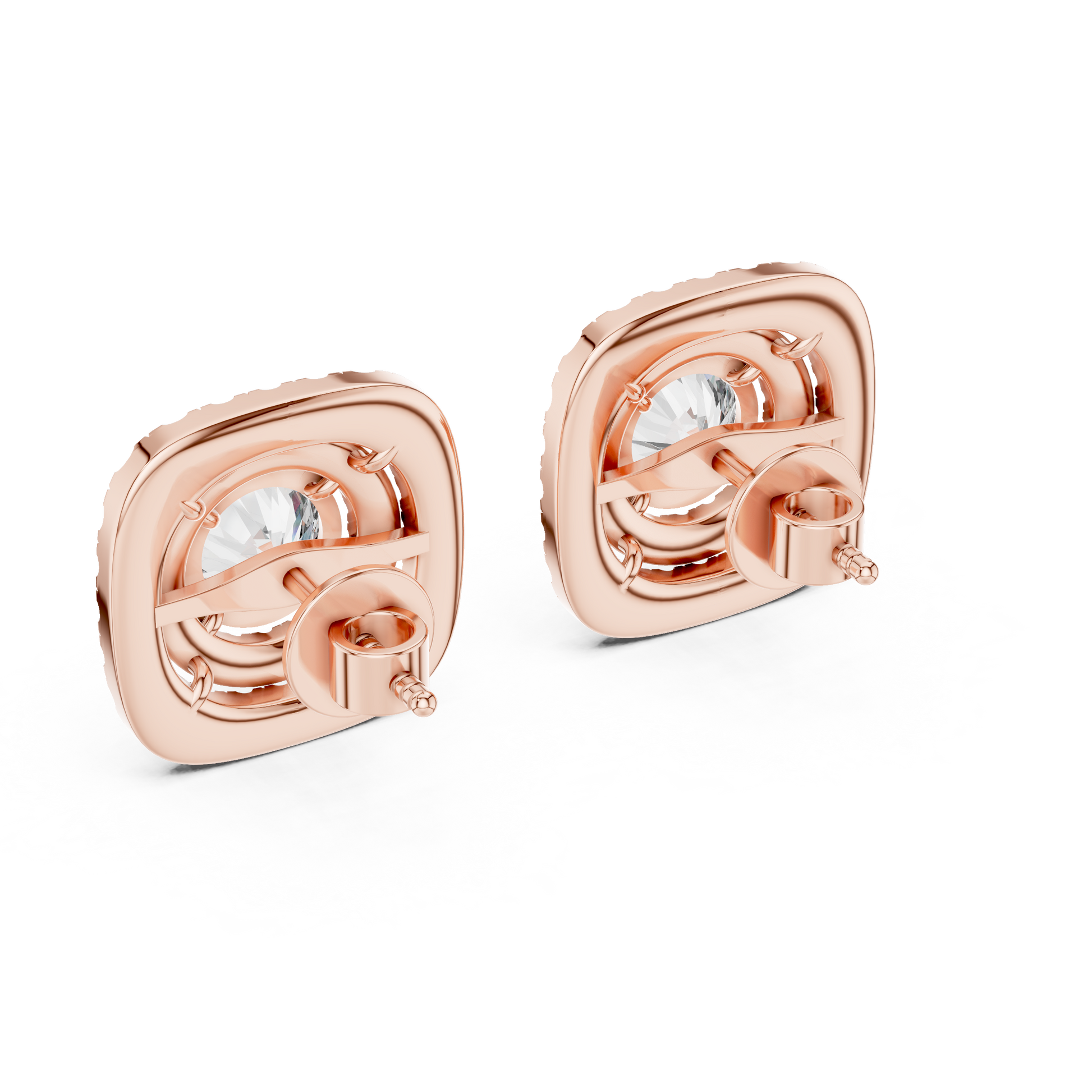 3.89 CTW Round Diamond Double Cushion Halo Stud Earrings 14k Rose Gold