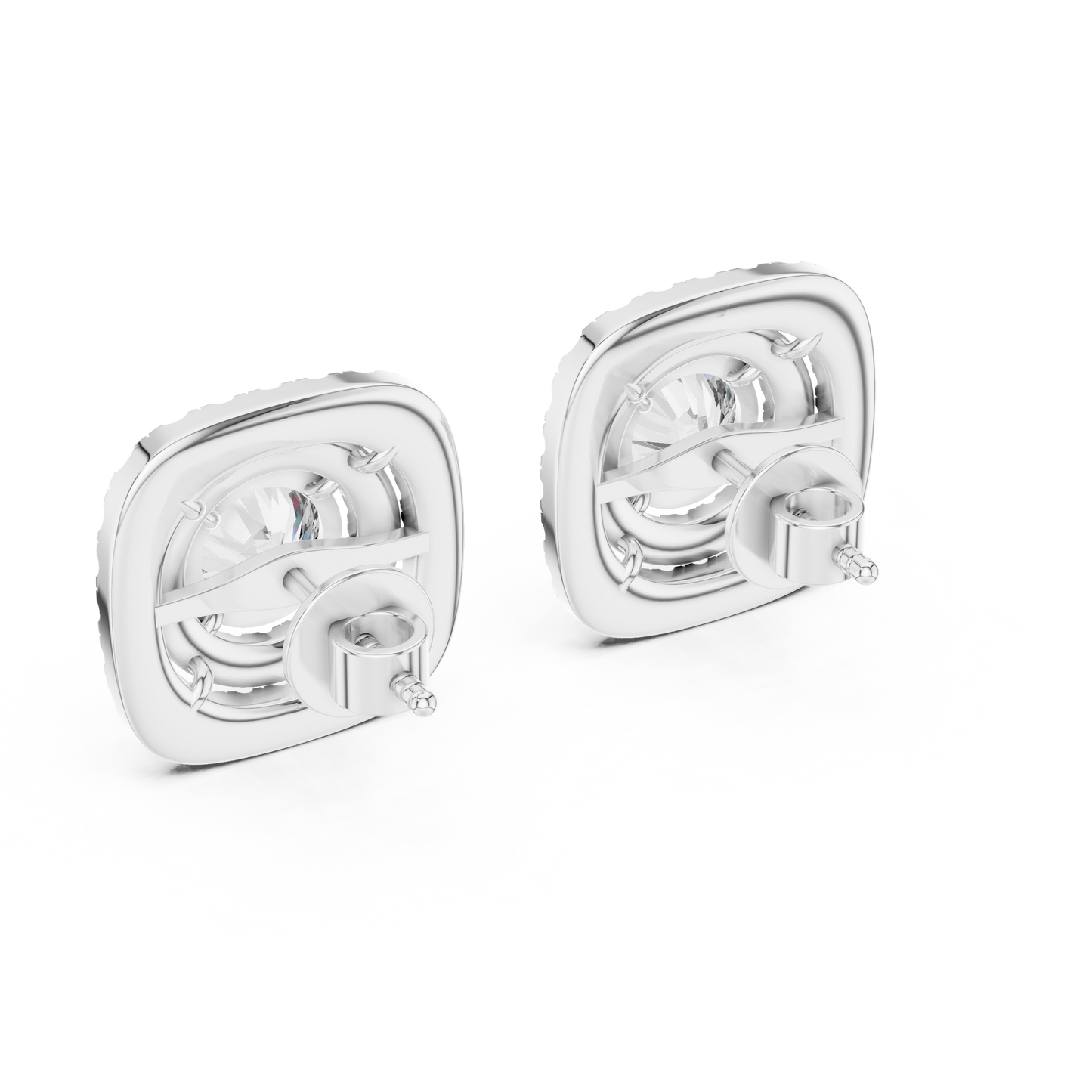3.89 CTW Round Diamond Double Cushion Halo Stud Earrings 14k White Gold