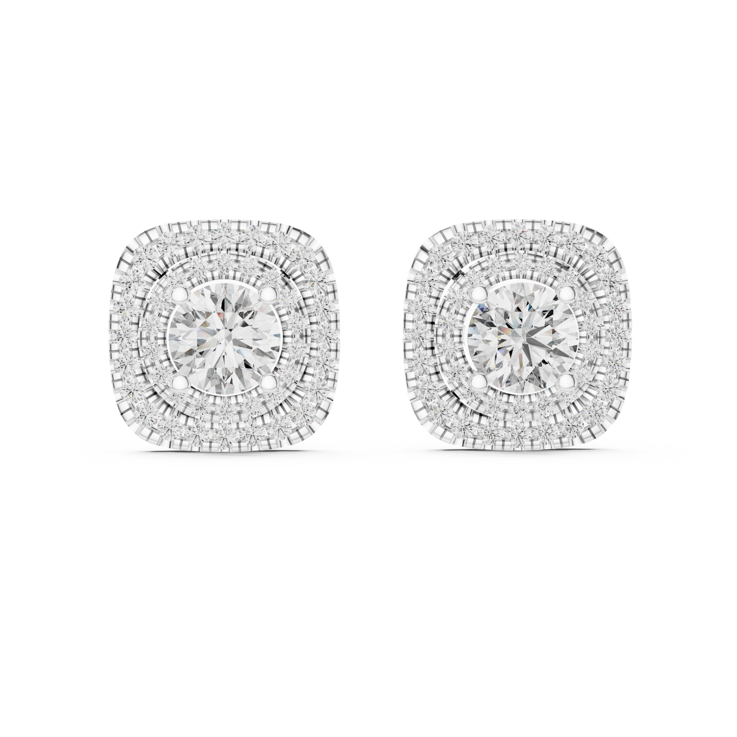 3.89 CTW Round Diamond Double Cushion Halo Stud Earrings 14k White Gold