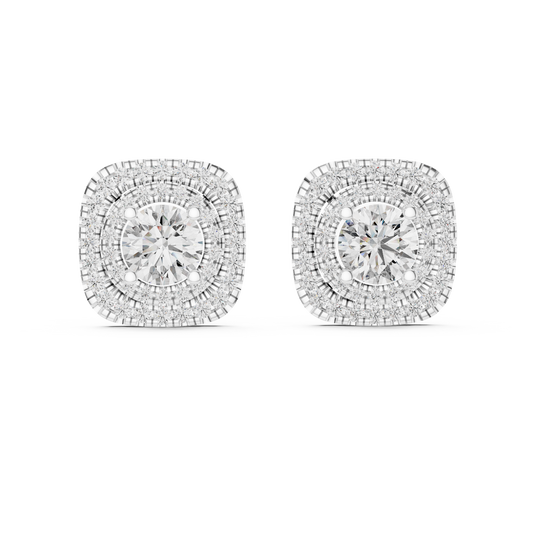 3.89 CTW Round Diamond Double Cushion Halo Stud Earrings 14k White Gold
