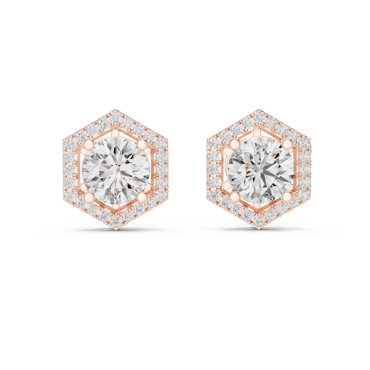 1.26 CTW Round Diamond Hexagon Halo Stud Earrings