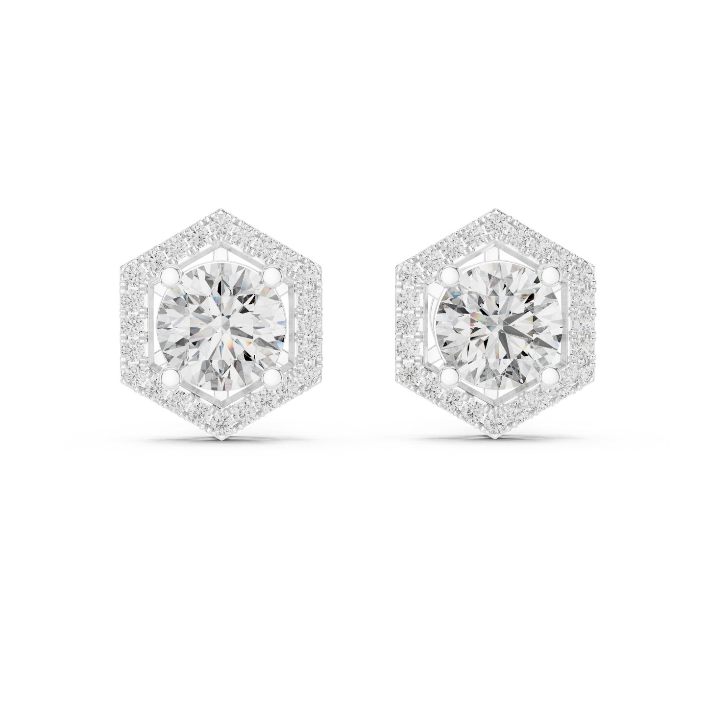 1.26 CTW Round Diamond Hexagon Halo Stud Earrings