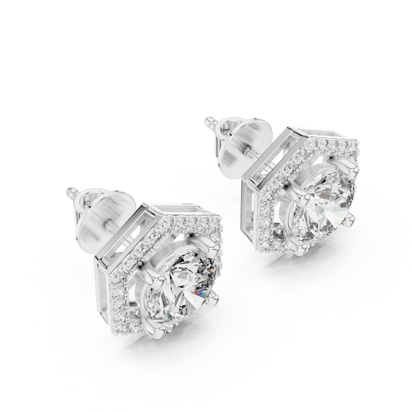 1.26 CTW Round Diamond Hexagon Halo Stud Earrings