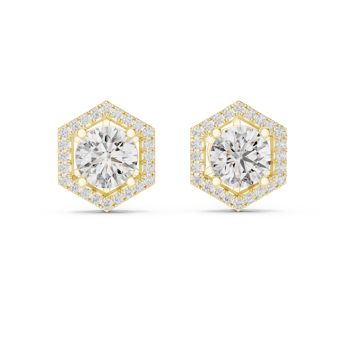 1.26 CTW Round Diamond Hexagon Halo Stud Earrings