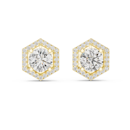 1.26 CTW Round Diamond Hexagon Halo Stud Earrings