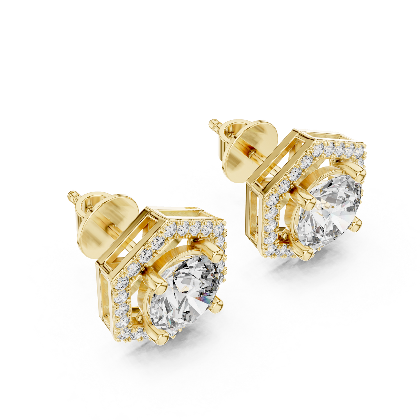 1.26 CTW Round Diamond Hexagon Halo Stud Earrings