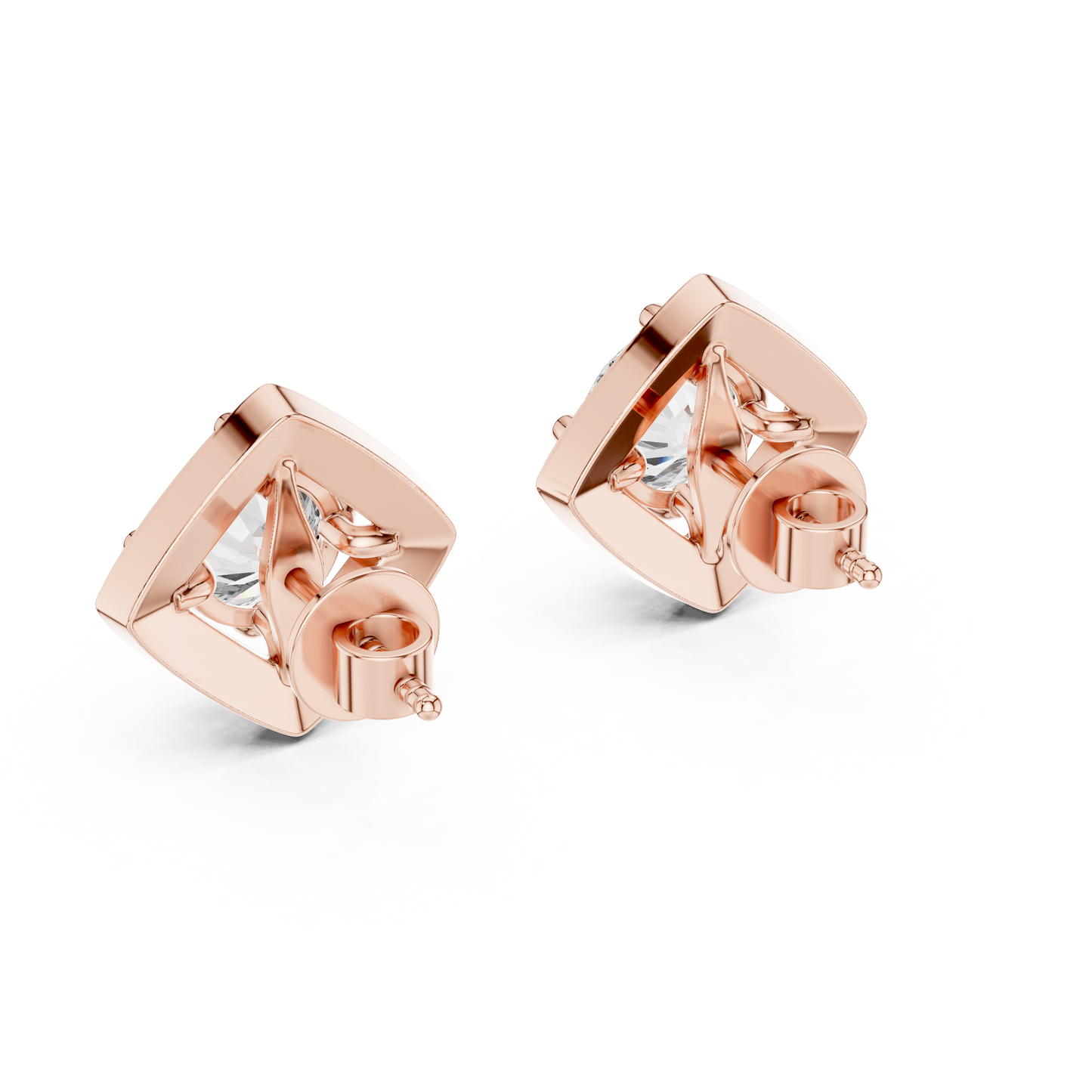 2.98 CTW Round Diamond Geometric Halo Stud Earrings