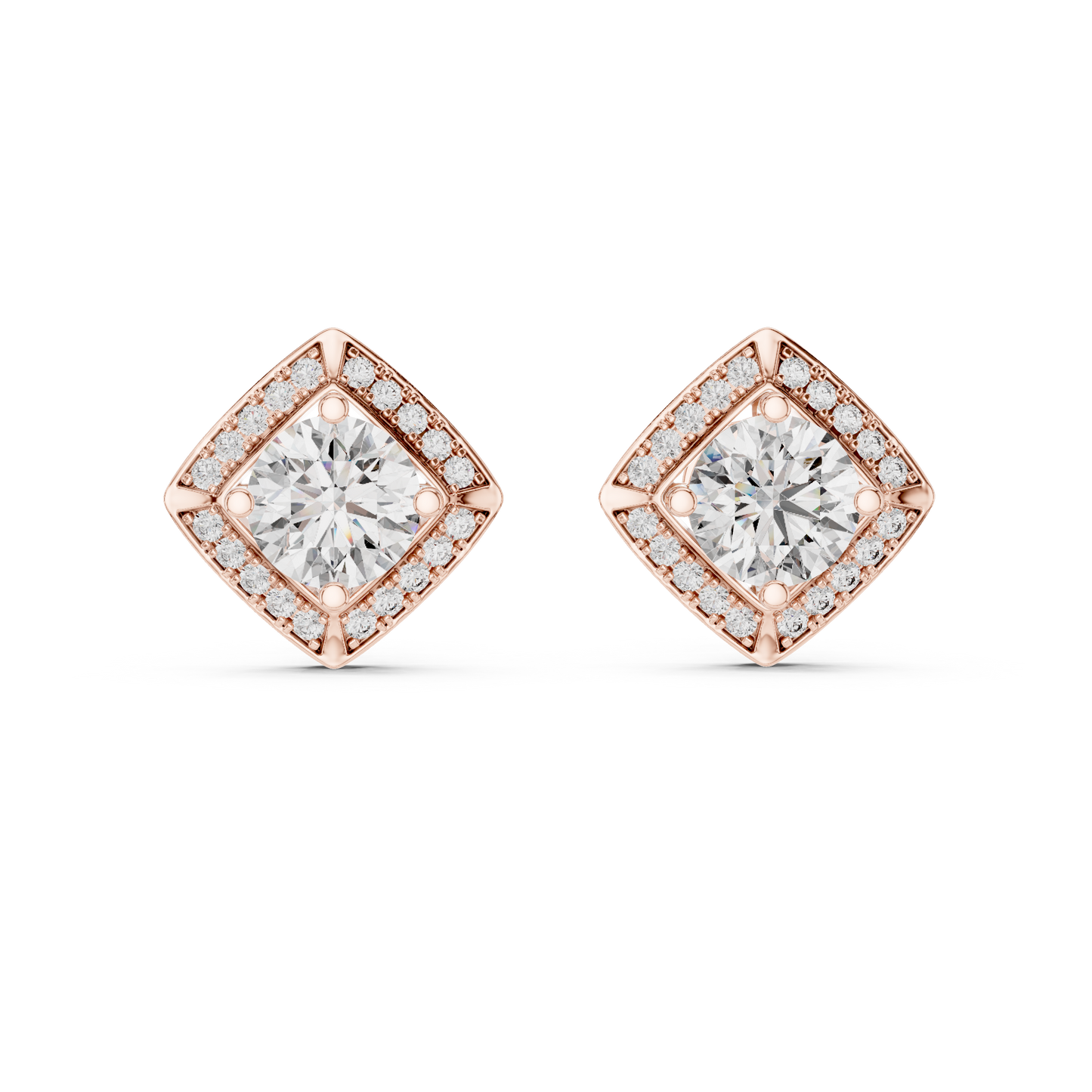 2.98 CTW Round Diamond Geometric Halo Stud Earrings