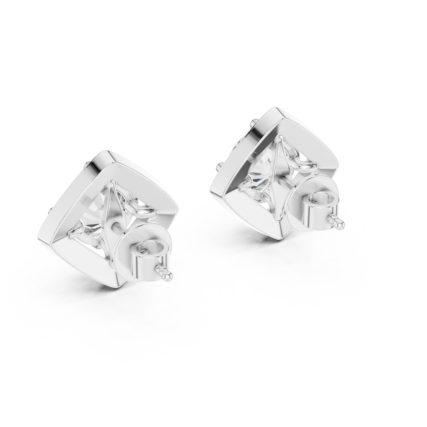 2.98 CTW Round Diamond Geometric Halo Stud Earrings