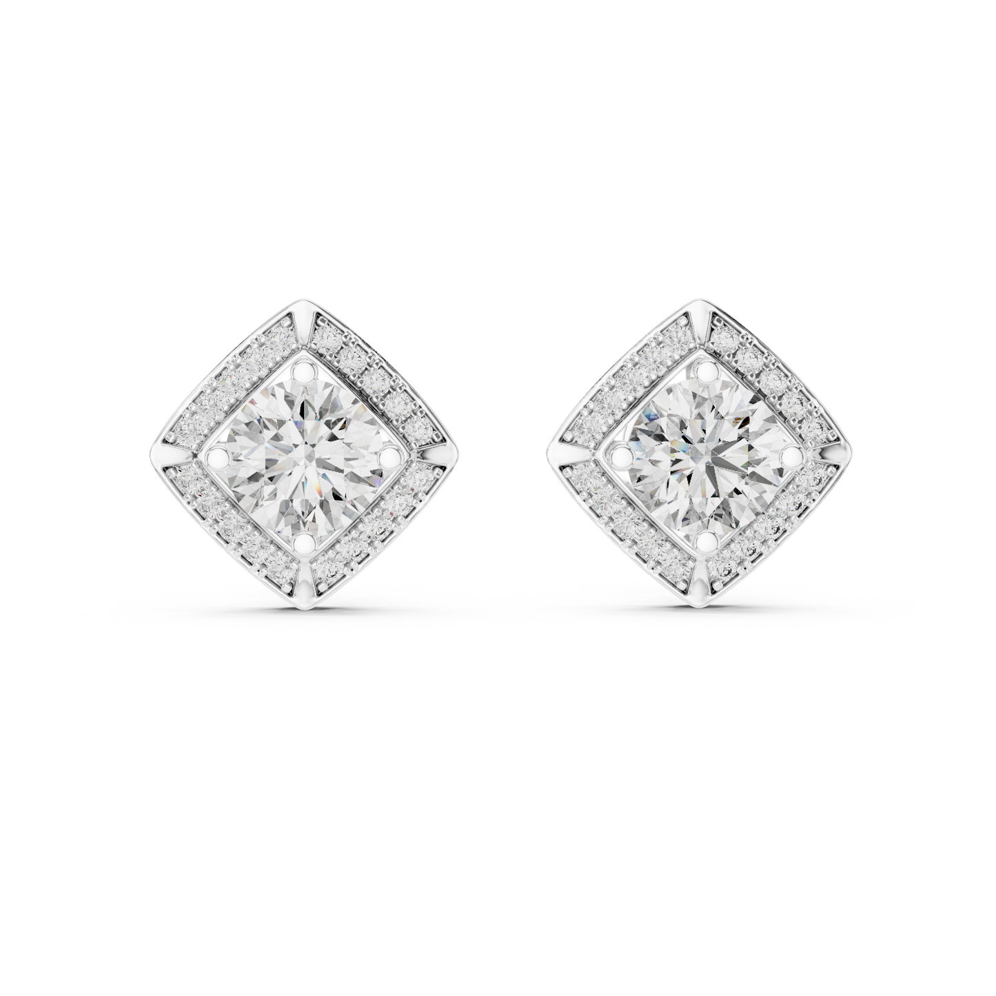 2.98 CTW Round Diamond Geometric Halo Stud Earrings