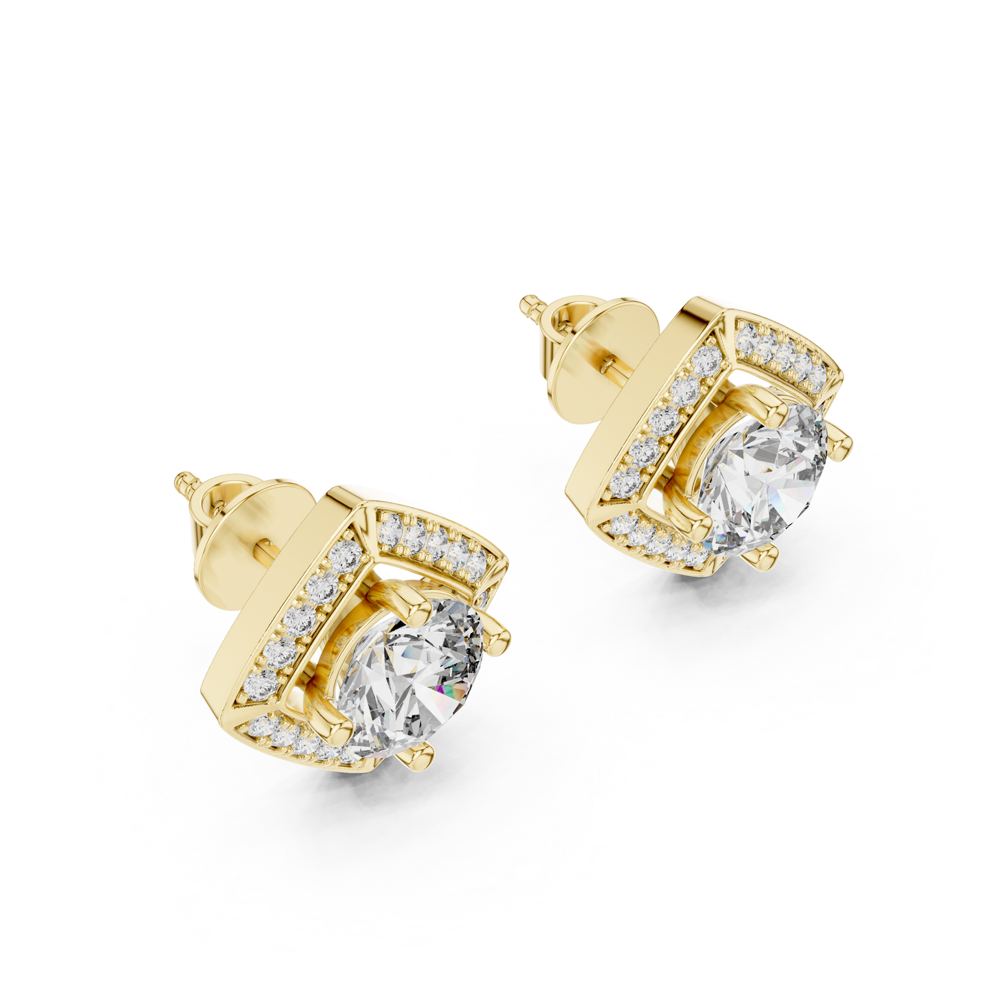 2.98 CTW Round Diamond Geometric Halo Stud Earrings