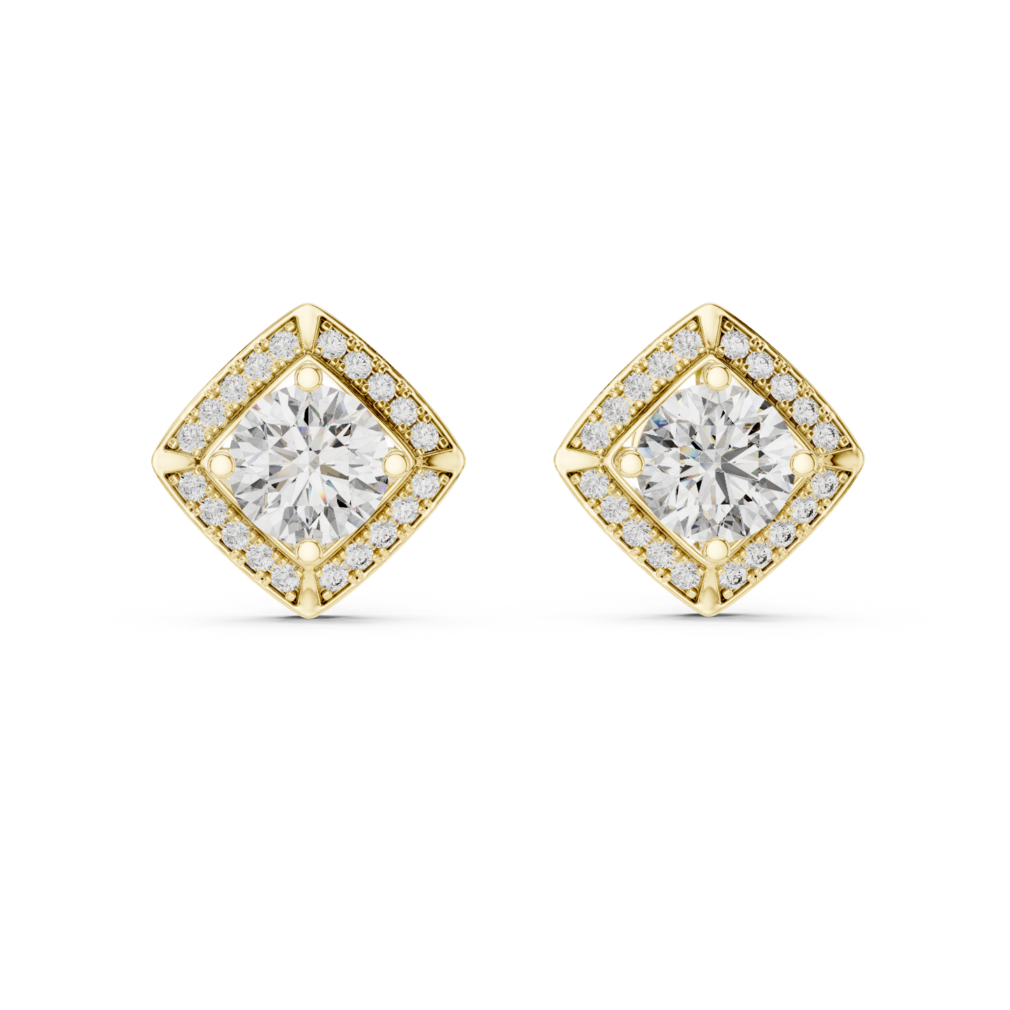 2.98 CTW Round Diamond Geometric Halo Stud Earrings
