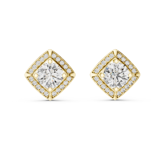 2.98 CTW Round Diamond Geometric Halo Stud Earrings