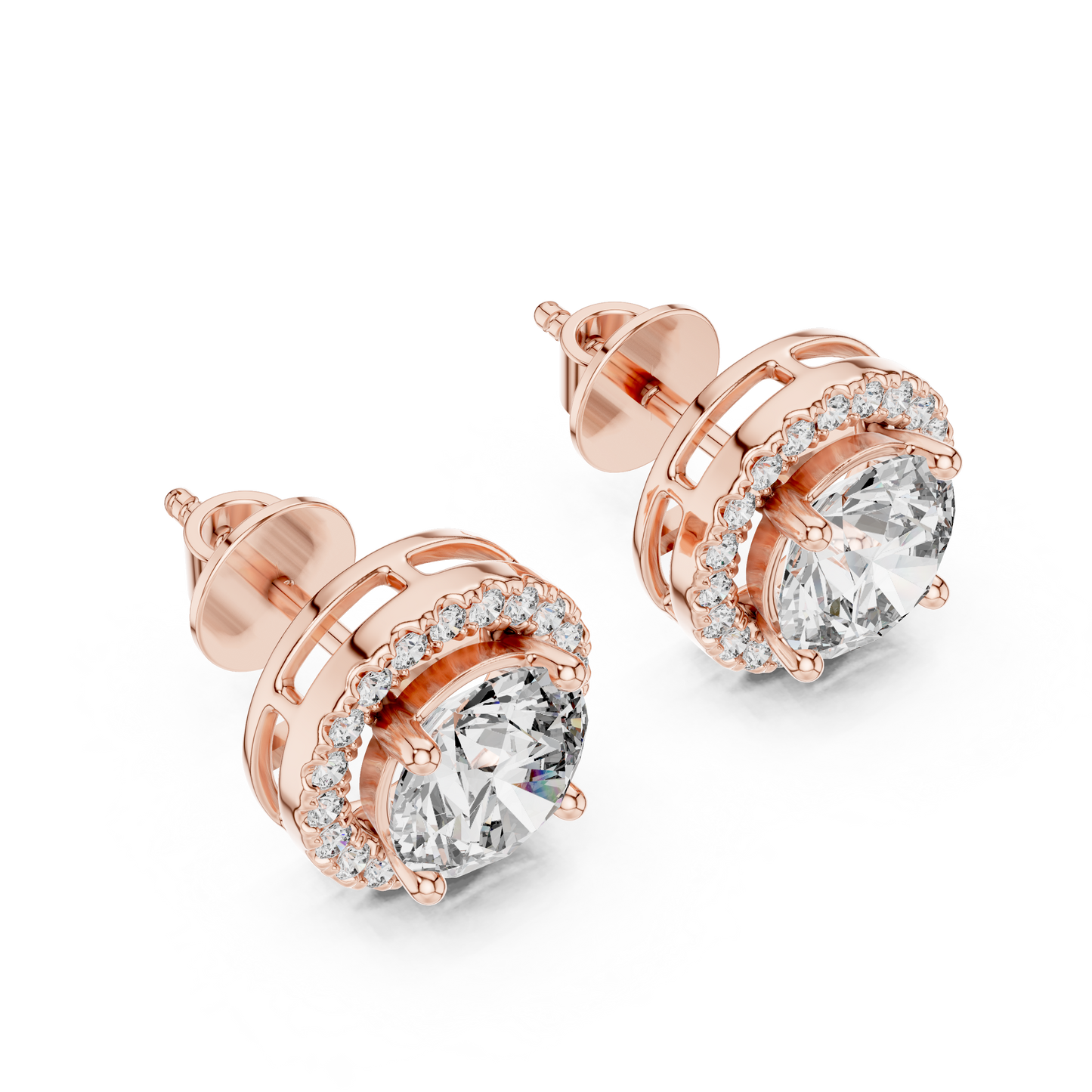 2.90 CTW Round Lab-Grown Diamond Halo Stud Earrings