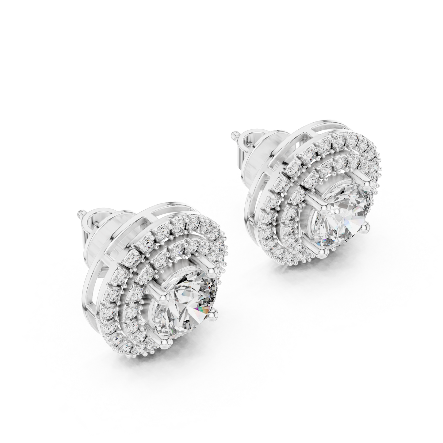 3.42 CTW Round Lab-Grown Diamond Double Halo Stud Earrin