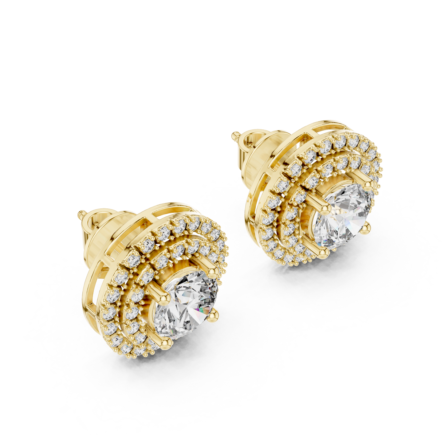 3.42 CTW Round Lab-Grown Diamond Double Halo Stud Earrin