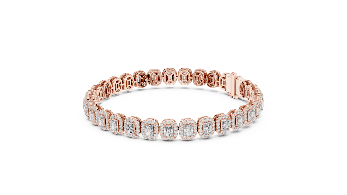 7.04 CTW Radiant Cut Halo Diamond Tennis Bracelet