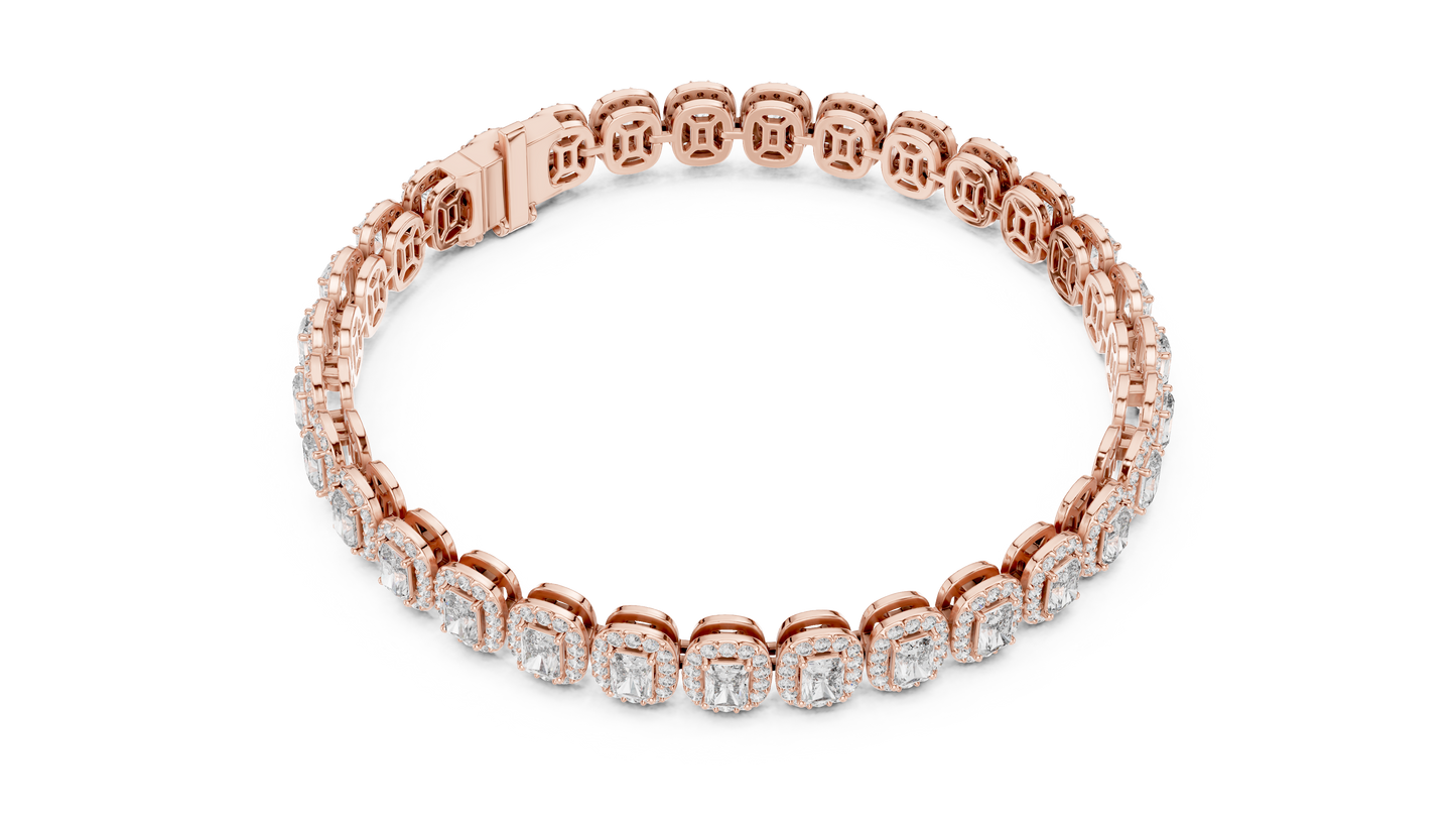 7.04 CTW Radiant Cut Halo Diamond Tennis Bracelet