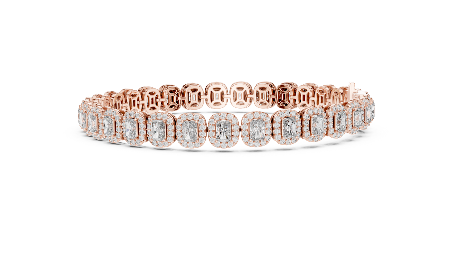 7.04 CTW Radiant Cut Halo Diamond Tennis Bracelet