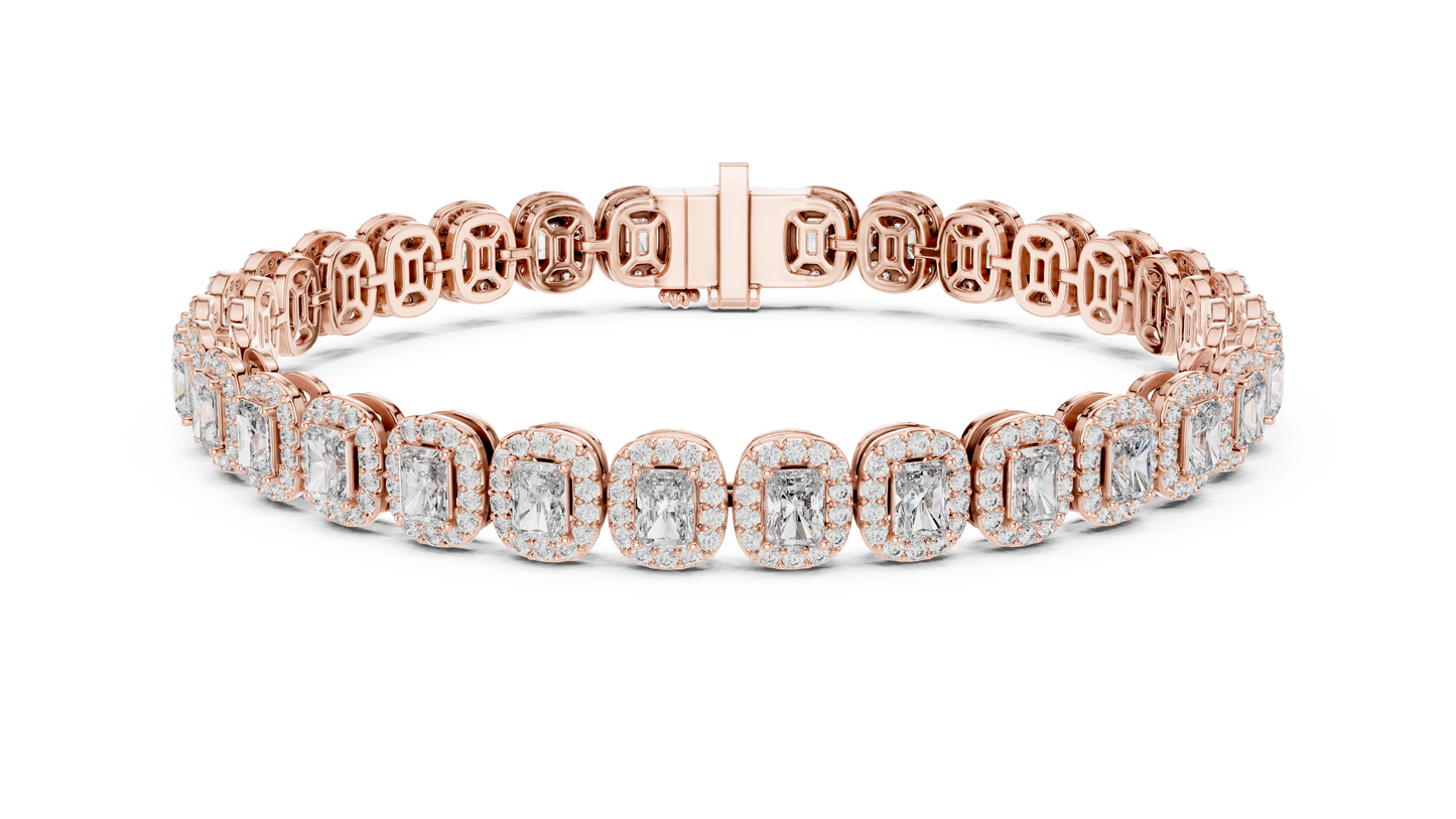 7.04 CTW Radiant Cut Halo Diamond Tennis Bracelet