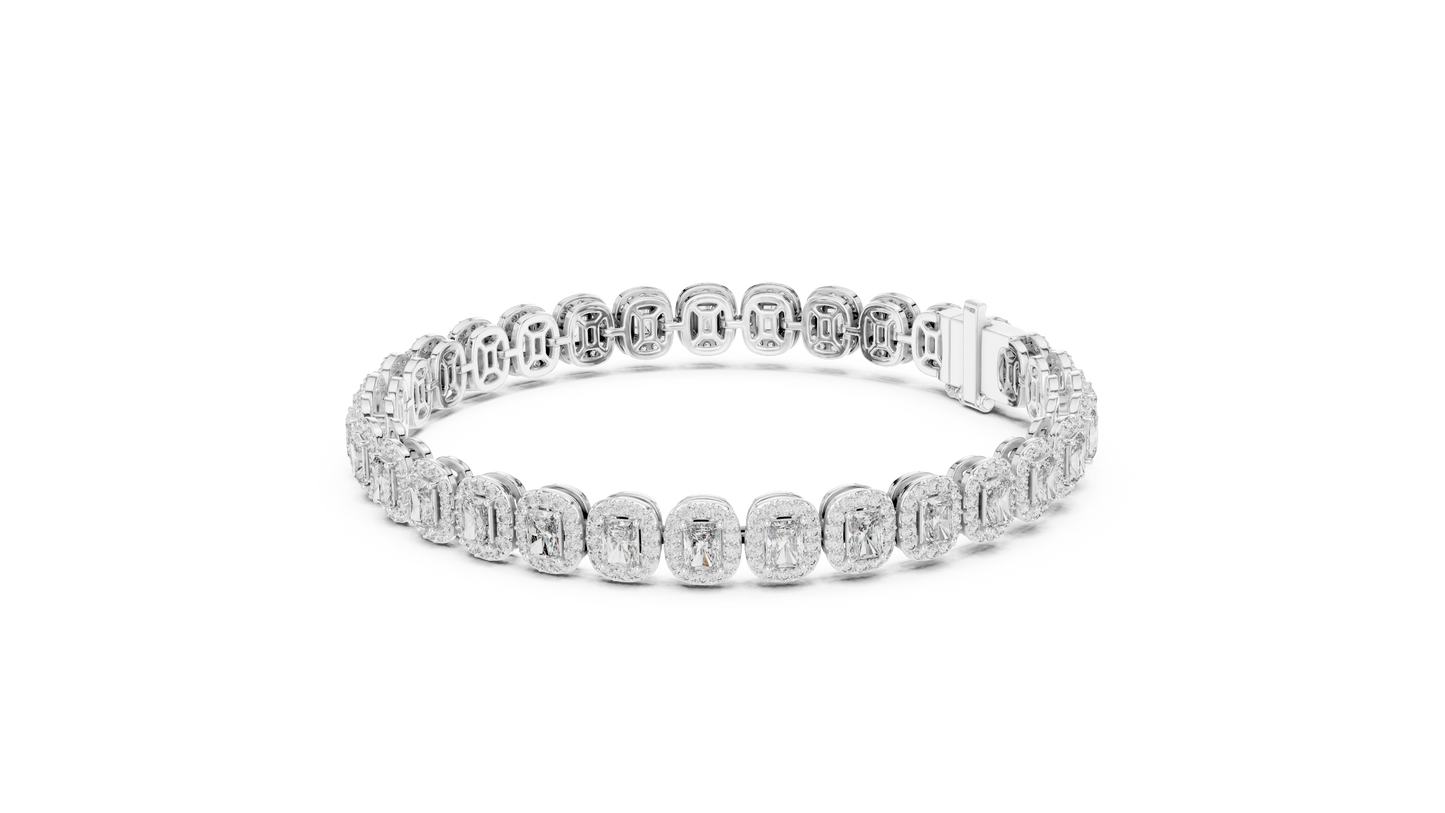 7.04 CTW Radiant Cut Halo Diamond Tennis Bracelet