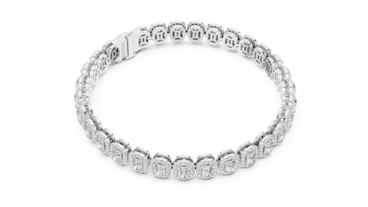 7.04 CTW Radiant Cut Halo Diamond Tennis Bracelet