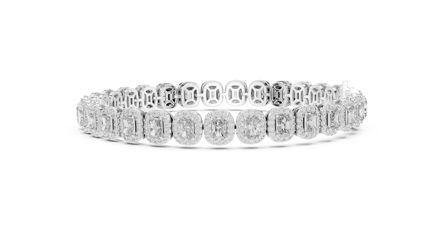 7.04 CTW Radiant Cut Halo Diamond Tennis Bracelet