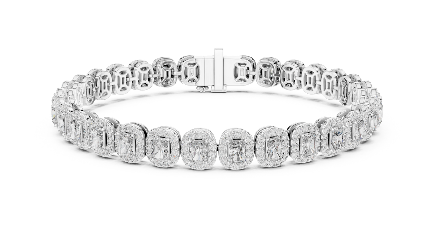 7.04 CTW Radiant Cut Halo Diamond Tennis Bracelet