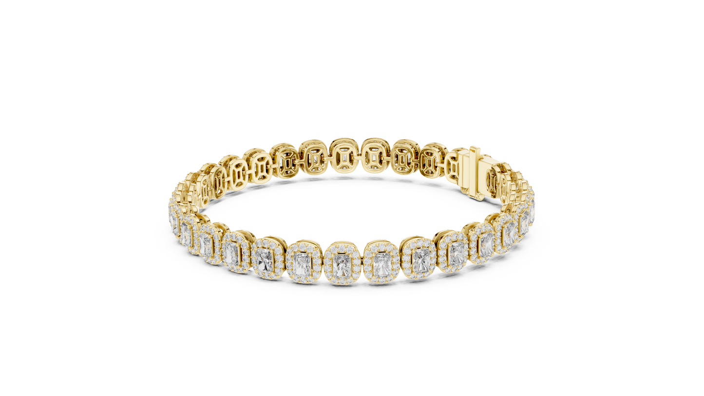 7.04 CTW Radiant Cut Halo Diamond Tennis Bracelet