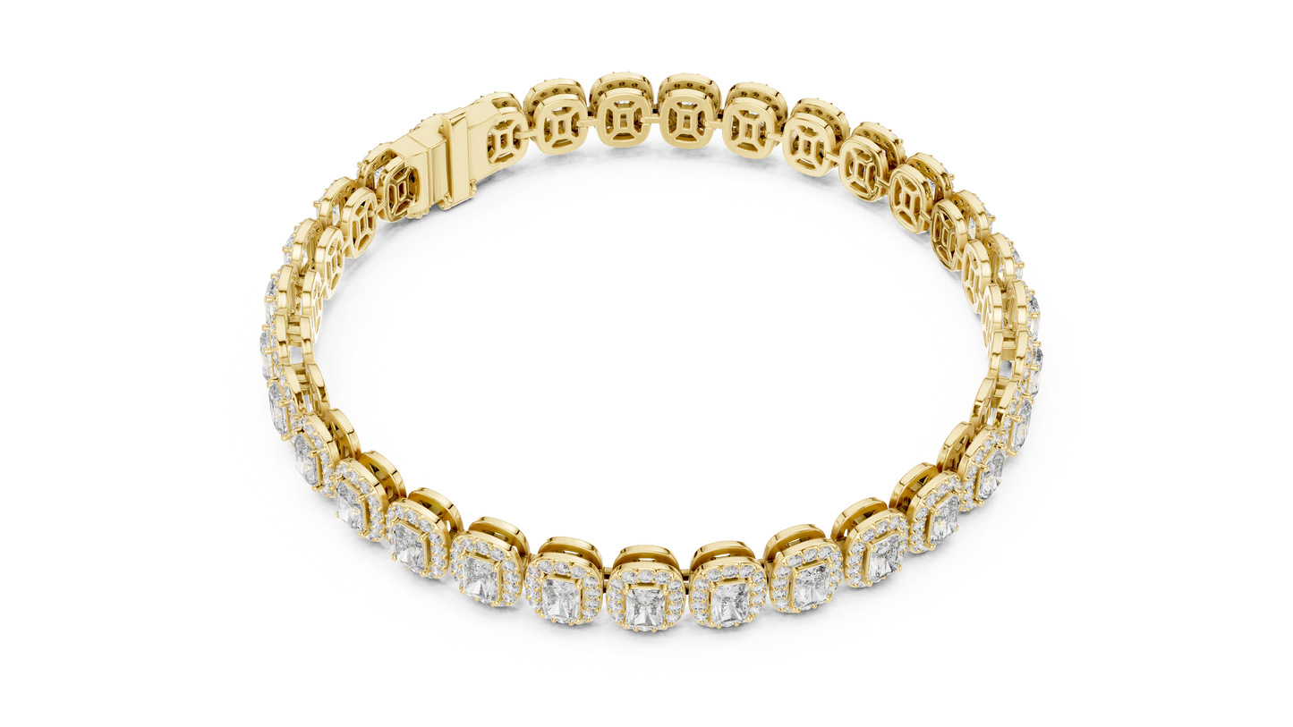 7.04 CTW Radiant Cut Halo Diamond Tennis Bracelet