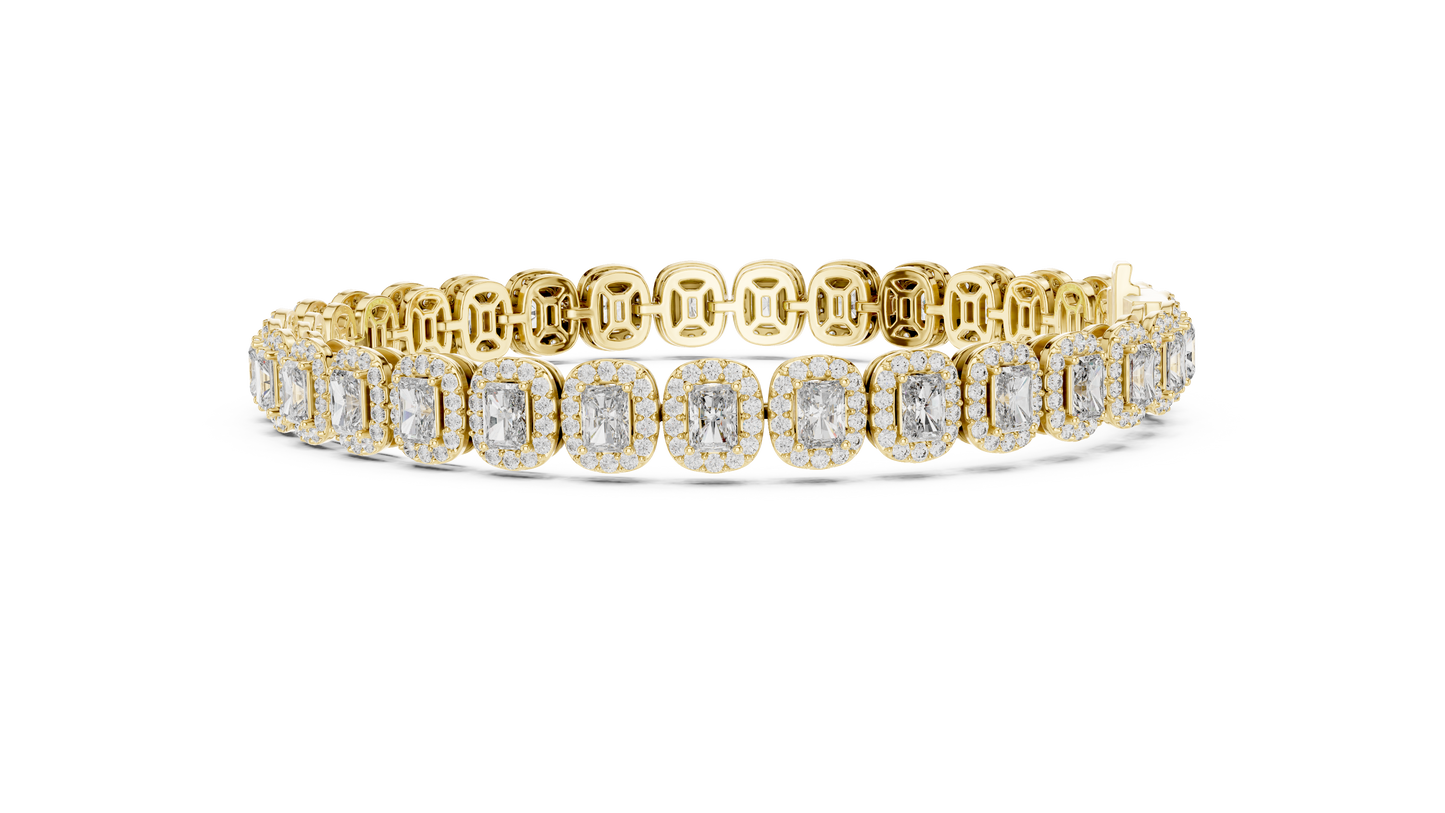 7.04 CTW Radiant Cut Halo Diamond Tennis Bracelet