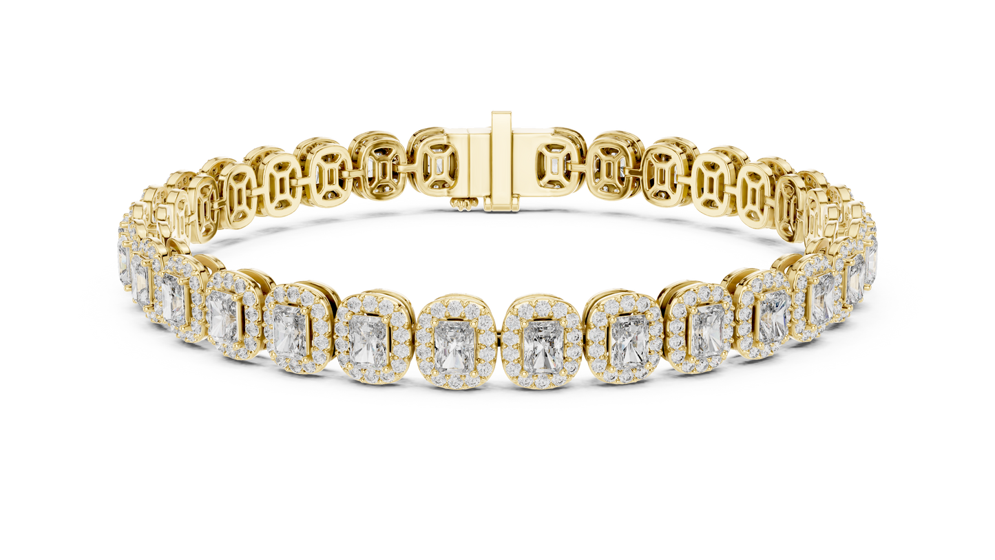 7.04 CTW Radiant Cut Halo Diamond Tennis Bracelet