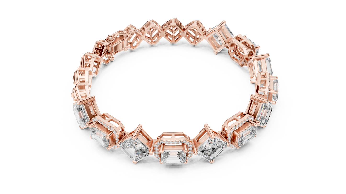 12.04 CTW Alternating Emerald & Asscher Cut Diamond Bracelet (6.5 Inch)