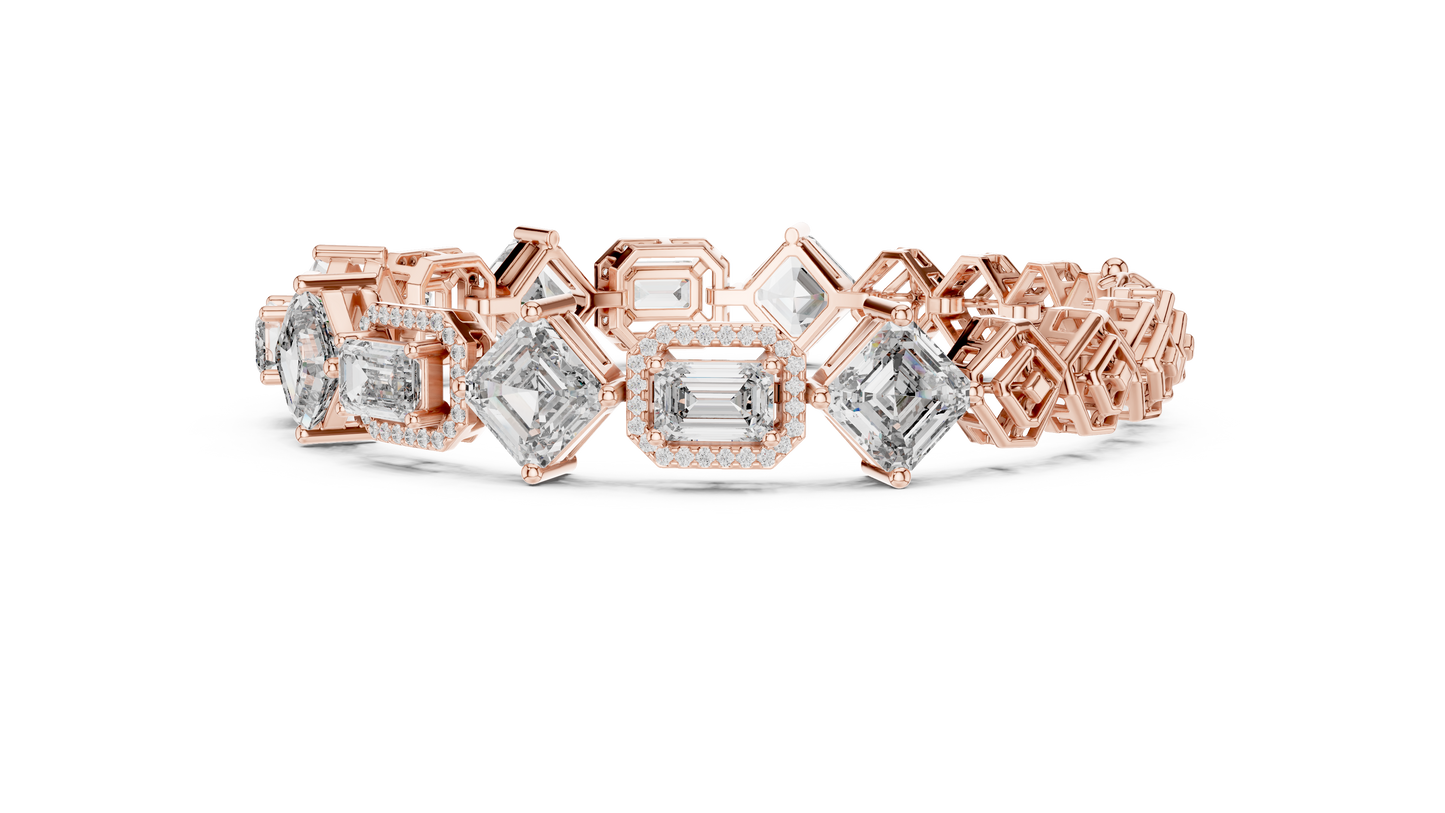 12.04 CTW Alternating Emerald & Asscher Cut Diamond Bracelet (6.5 Inch)