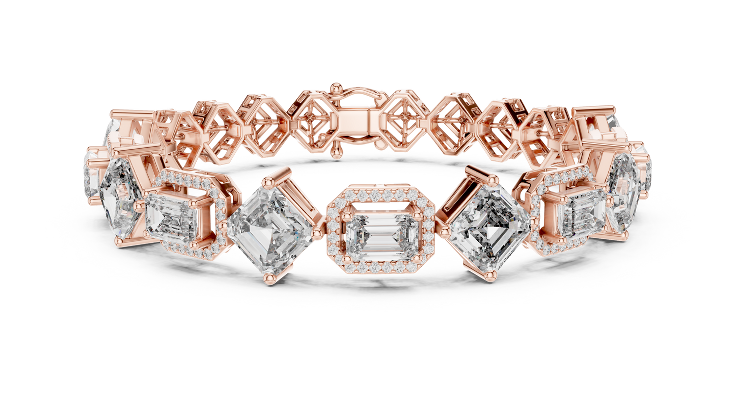 12.04 CTW Alternating Emerald & Asscher Cut Diamond Bracelet (6.5 Inch)