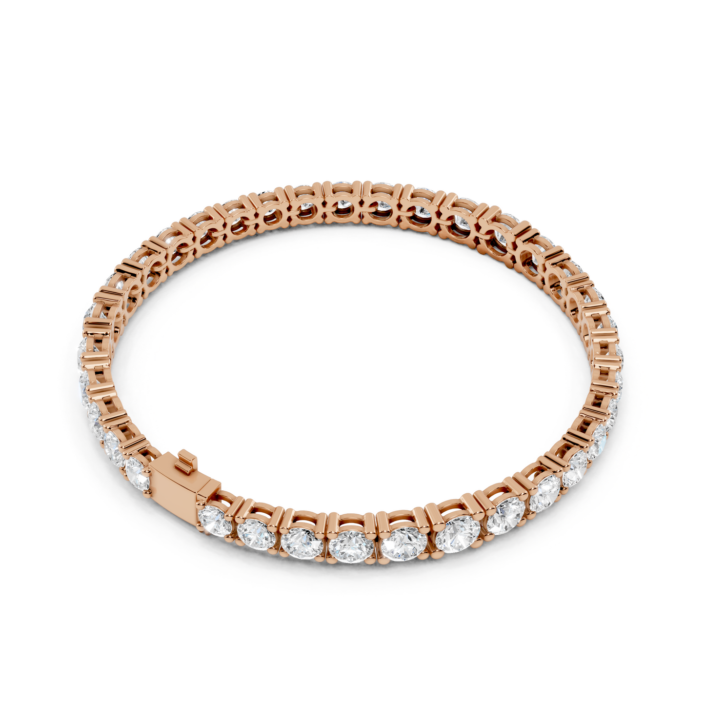 Rose gold bracelet with diamonds on a white background