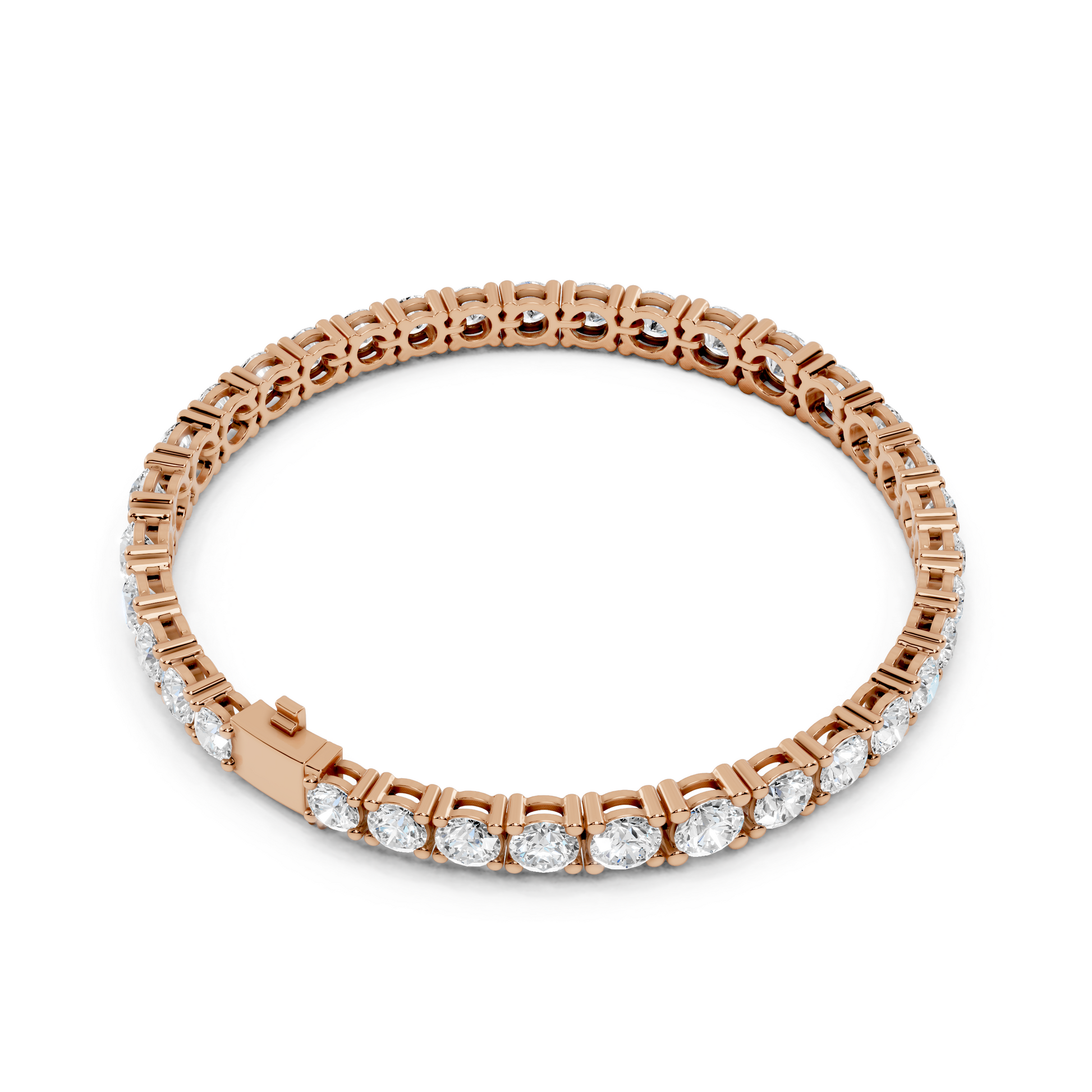 Rose gold bracelet with diamonds on a white background