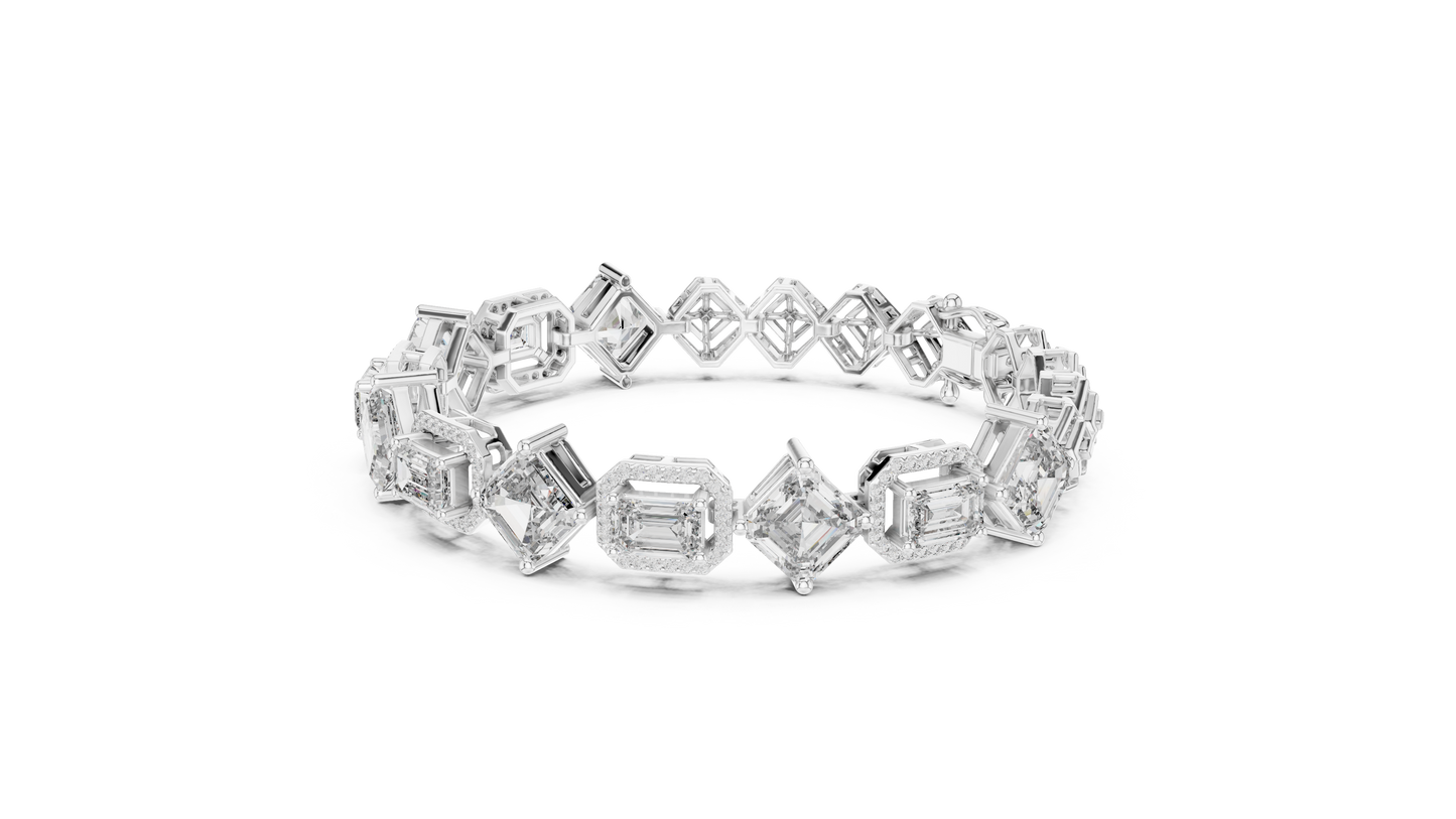 12.04 CTW Alternating Emerald & Asscher Cut Diamond Bracelet (6.5 Inch)